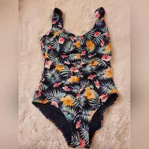 Byron blue floral vintage style one piece swimsuit